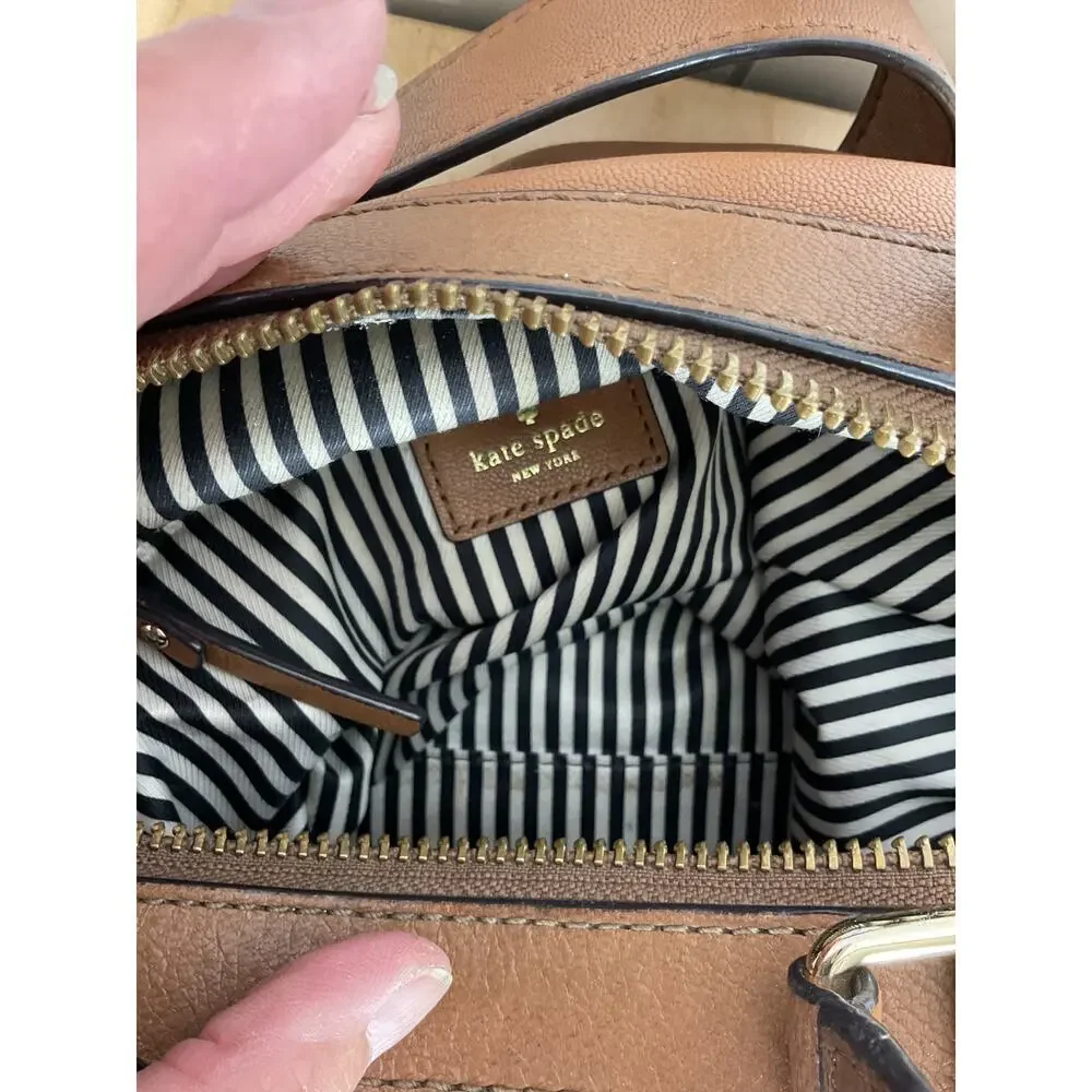 Kate Spade Allen Street Raquelle Brown Leather Satchel Bag with Crossbody Strap‎